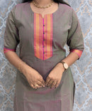 Grey with peach and Magenta Color Premium Mangalagiri Cotton 3 Piece Salwar Set with Pocket / LSS228