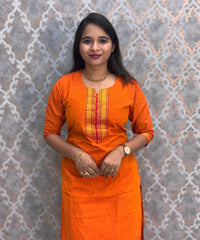 Orange and Red Color Premium Mangalagiri Cotton 3 Piece Salwar Set with Pocket / LSS228
