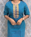 Teal Blue and Royal Blue Color Premium Mangalagiri Cotton 3 Piece Salwar Set with Pocket / LSS228