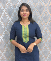 Navy Blue and Rama Green Color Premium Mangalagiri Cotton 3 Piece Salwar Set with Pocket / LSS228