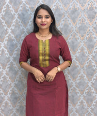 Maroon and Black Color Premium Mangalagiri Cotton 3 Piece Salwar Set with Pocket / LSS228