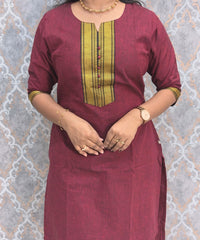 Maroon and Black Color Premium Mangalagiri Cotton 3 Piece Salwar Set with Pocket / LSS228