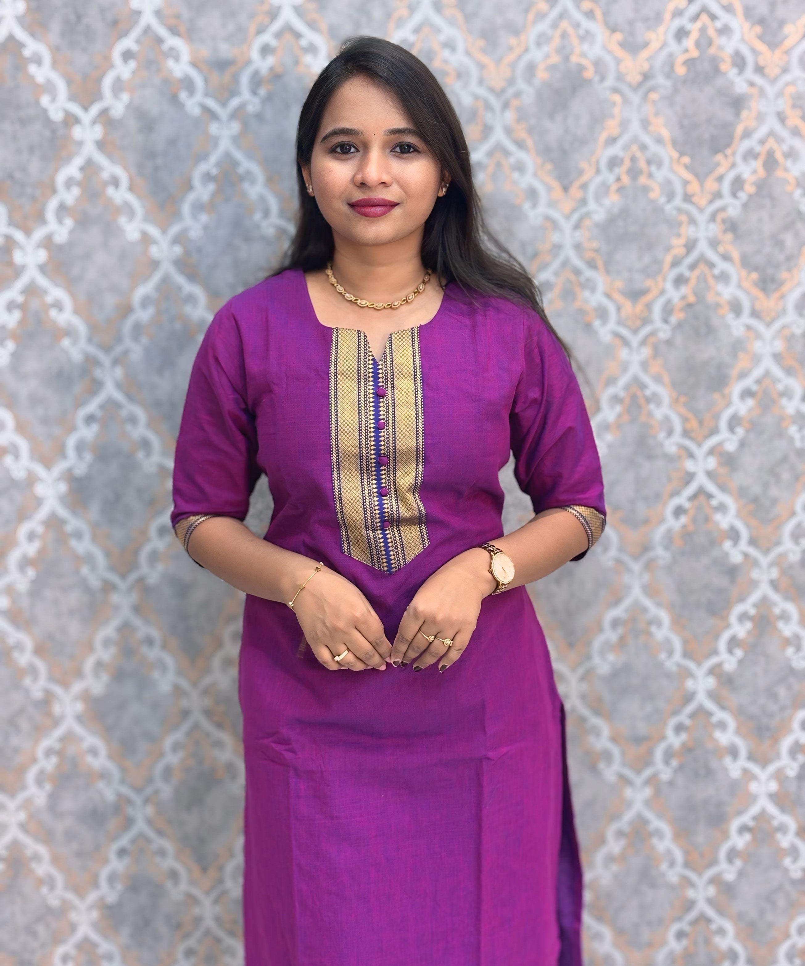 Wine Pink and Blue Color Premium Mangalagiri Cotton 3 Piece Salwar Set with Pocket / LSS228