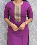 Wine Pink and Blue Color Premium Mangalagiri Cotton 3 Piece Salwar Set with Pocket / LSS228