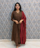 Brown and Maroon Color Premium Mul Chanderi Silk 3 Piece Salwar Set with Lining /  ESS413