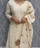 Half White Color Premium Mul Chanderi Silk 3 Piece Salwar Set with Lining /  ESS413