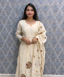 Half White Color Premium Mul Chanderi Silk 3 Piece Salwar Set with Lining /  ESS413