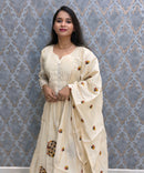 Half White Color Premium Mul Chanderi Silk 3 Piece Salwar Set with Lining /  ESS413