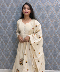 Half White Color Premium Mul Chanderi Silk 3 Piece Salwar Set with Lining /  ESS413
