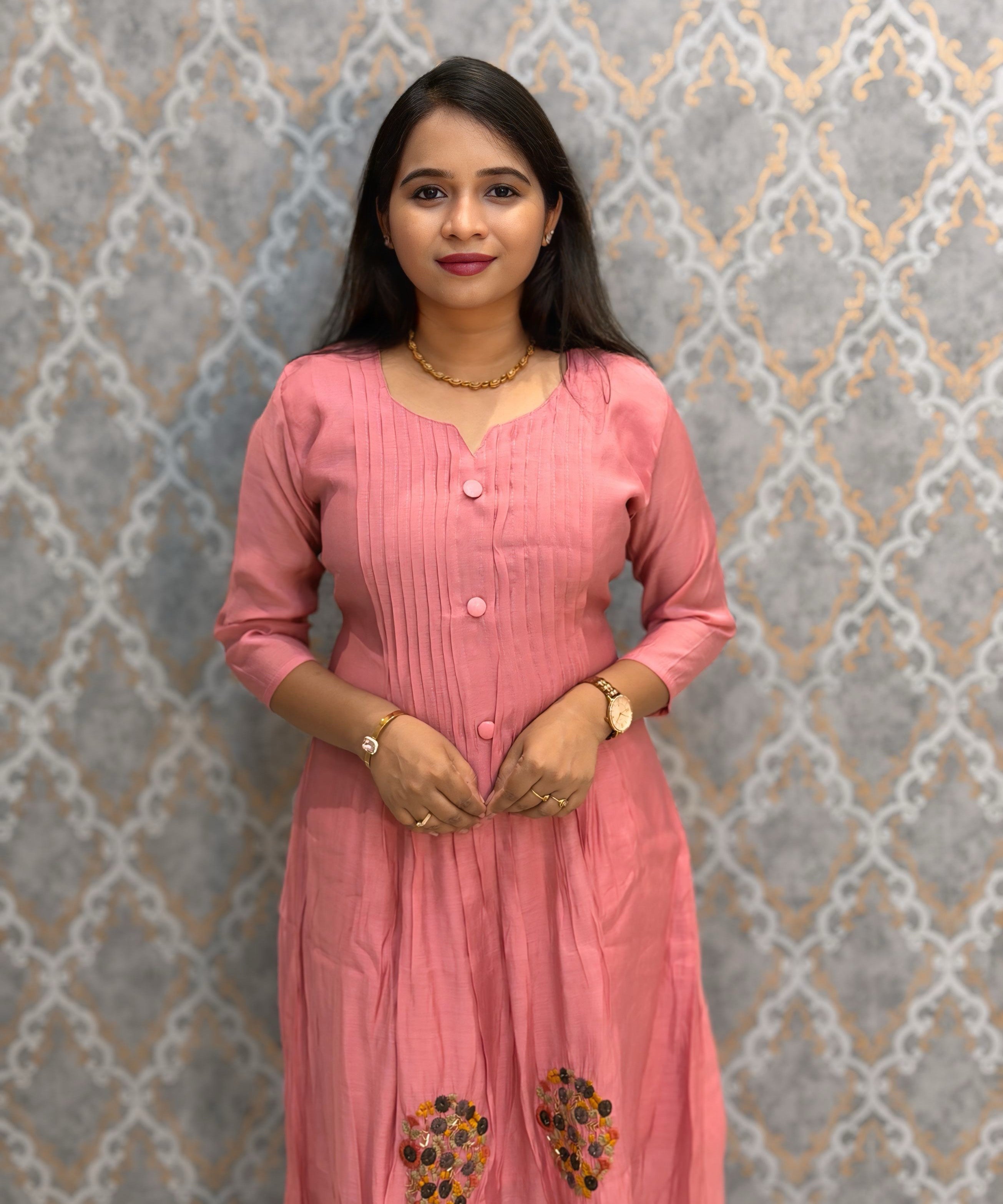 Pink Color Premium Mul Chanderi Silk 3 Piece Salwar Set with Lining /  ESS413