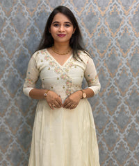 Half White and Baby Pink Color Premium Mul Chanderi Silk 3 Piece Salwar Set with Lining /  ESS413