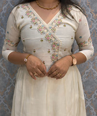 Half White and Baby Pink Color Premium Mul Chanderi Silk 3 Piece Salwar Set with Lining /  ESS413