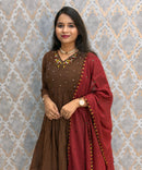 Brown and Maroon Color Premium Mul Chanderi Silk 3 Piece Salwar Set with Lining /  ESS413