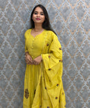 Mustard Yellow Color Premium Mul Chanderi Silk 3 Piece Salwar Set with Lining /  ESS413