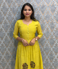 Mustard Yellow Color Premium Mul Chanderi Silk 3 Piece Salwar Set with Lining /  ESS413