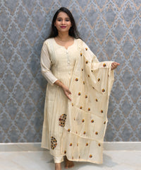 Half White Color Premium Mul Chanderi Silk 3 Piece Salwar Set with Lining /  ESS413