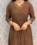 Brown and Maroon Color Premium Mul Chanderi Silk 3 Piece Salwar Set with Lining /  ESS413