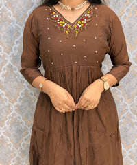Brown and Maroon Color Premium Mul Chanderi Silk 3 Piece Salwar Set with Lining /  ESS413