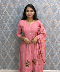 Pink Color Premium Mul Chanderi Silk 3 Piece Salwar Set with Lining /  ESS413
