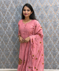 Pink Color Premium Mul Chanderi Silk 3 Piece Salwar Set with Lining /  ESS413