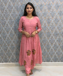 Pink Color Premium Mul Chanderi Silk 3 Piece Salwar Set with Lining /  ESS413
