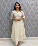 Half White and Baby Pink Color Premium Mul Chanderi Silk 3 Piece Salwar Set with Lining /  ESS413