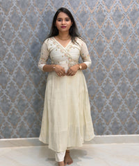 Half White and Baby Pink Color Premium Mul Chanderi Silk 3 Piece Salwar Set with Lining /  ESS413