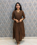 Brown and Maroon Color Premium Mul Chanderi Silk 3 Piece Salwar Set with Lining /  ESS413