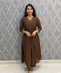 Brown and Maroon Color Premium Mul Chanderi Silk 3 Piece Salwar Set with Lining /  ESS413