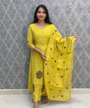 Mustard Yellow Color Premium Mul Chanderi Silk 3 Piece Salwar Set with Lining /  ESS413