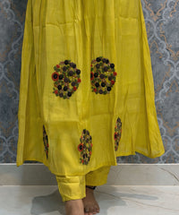 Mustard Yellow Color Premium Mul Chanderi Silk 3 Piece Salwar Set with Lining /  ESS413