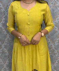 Mustard Yellow Color Premium Mul Chanderi Silk 3 Piece Salwar Set with Lining /  ESS413