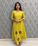 Mustard Yellow Color Premium Mul Chanderi Silk 3 Piece Salwar Set with Lining /  ESS413