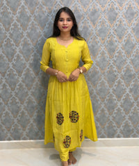 Mustard Yellow Color Premium Mul Chanderi Silk 3 Piece Salwar Set with Lining /  ESS413