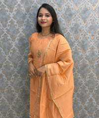 Pastel Orange Color Premium Mul Chanderi Silk Designer Ethnic 3 Piece Salwar Set with Lining /  ESS391