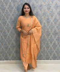 Pastel Orange Color Premium Mul Chanderi Silk Designer Ethnic 3 Piece Salwar Set with Lining /  ESS391
