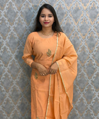 Pastel Orange Color Premium Mul Chanderi Silk Designer Ethnic 3 Piece Salwar Set with Lining /  ESS391