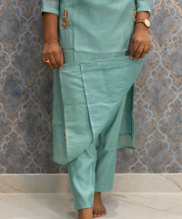 Pista Green Color Premium Mul Chanderi Silk Designer Ethnic 3 Piece Salwar Set with Lining /  ESS391