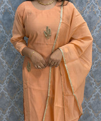 Pastel Orange Color Premium Mul Chanderi Silk Designer Ethnic 3 Piece Salwar Set with Lining /  ESS391