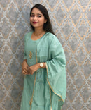 Pista Green Color Premium Mul Chanderi Silk Designer Ethnic 3 Piece Salwar Set with Lining /  ESS391