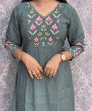 Gray and Pink Color Premium Mul Chanderi Silk Embroidery 3 Piece Salwar Set with Lining /  ESS367