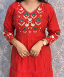 Rust Orange and Green Color Premium Mul Chanderi Silk Embroidery 3 Piece Salwar Set with Lining /  ESS367