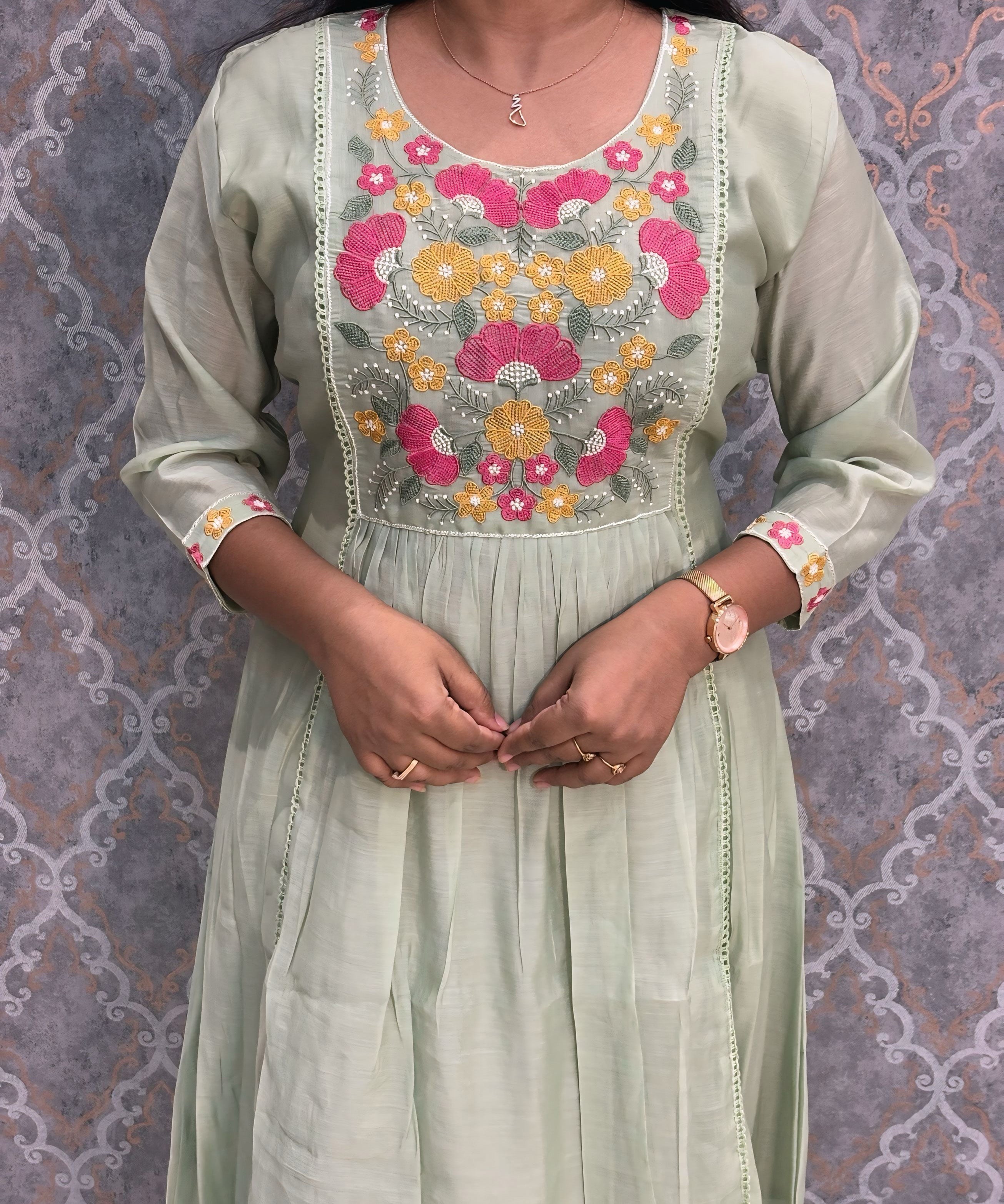 Pista Green Color Premium Mul Chanderi Silk Embroidery 3 Piece Salwar Set with Lining /  ESS386