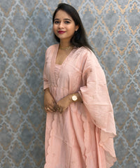 Light Pink Color Premium Mul Chanderi Silk Embroidery 3 Piece Salwar Set with Lining /  ESS388