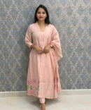Light Pink Color Premium Mul Chanderi Silk Embroidery 3 Piece Salwar Set with Lining /  ESS388