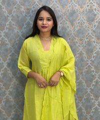 Lemon Yellow Color Premium Mul Chanderi Silk Embroidery 3 Piece Salwar Set with Lining /  ESS388