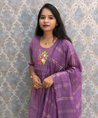 Purple Color Premium Mul Chanderi Silk Embroidery 3 Piece Salwar Set with Lining /  ESS399