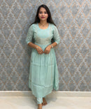 Light Blue Color Premium Mul Chanderi Silk Embroidery 3 Piece Salwar Set with Lining /  ESS399