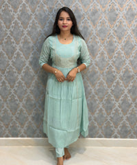 Light Blue Color Premium Mul Chanderi Silk Embroidery 3 Piece Salwar Set with Lining /  ESS399