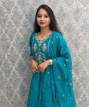 Rama Green Color Premium Mul Chanderi Silk Embroidery 3 Piece Salwar Set with Lining /  ESS399